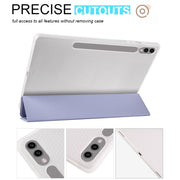 For Samsung Galaxy Tab S10+ / S9+ 3-folding Transparent TPU Smart Leather Tablet Case with Pen Slot(Lavender)