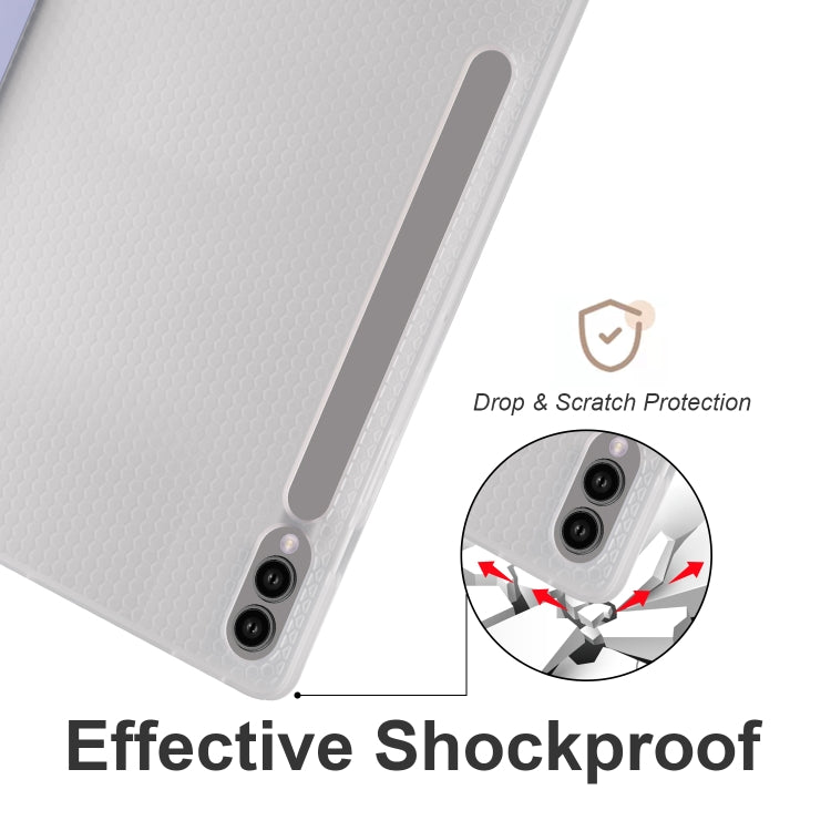 For Samsung Galaxy Tab S10+ / S9+ 3-folding Transparent TPU Smart Leather Tablet Case with Pen Slot(Lavender)