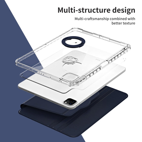 For iPad Air 13 2024 / Pro 12.9 2022 360 Rotation Detachable Clear Acrylic Leather Tablet Case(Dark Blue)