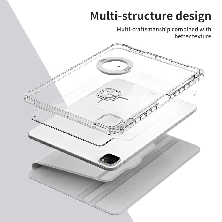For iPad Air 13 2024 / Pro 12.9 2022 360 Rotation Detachable Clear Acrylic Leather Tablet Case(Grey) - iPad Pro 12.9 (2022/2021) Cases by PMC TechLife | Online Shopping South Africa | PMC TechLife | Buy Now Pay Later Mobicred