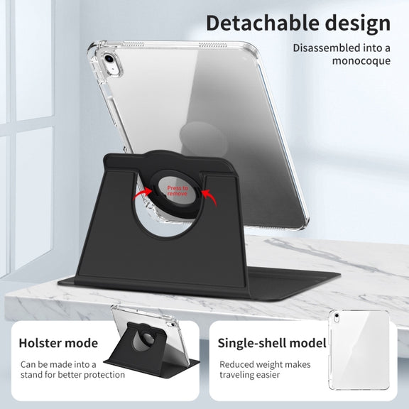 For iPad Air 11 2024 360 Rotation Detachable Clear Acrylic Leather Tablet Case(Black)