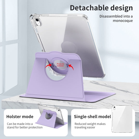 For iPad Air 11 2024 360 Rotation Detachable Clear Acrylic Leather Tablet Case(Light Purple)