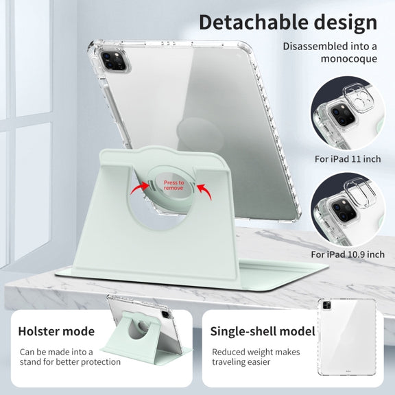 For iPad Pro 13 2024 360 Rotation Detachable Clear Acrylic Leather Tablet Case(Light Green)