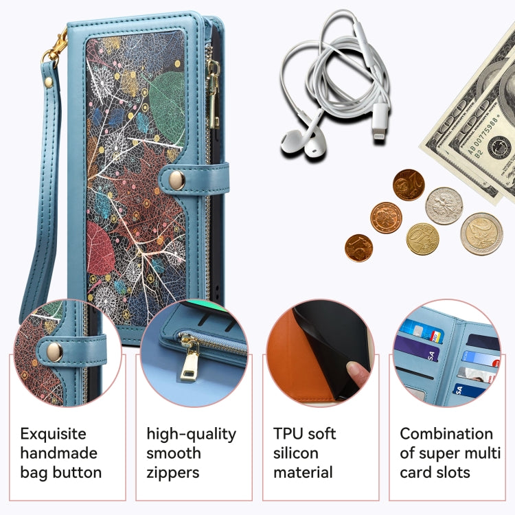 For Motorola Moto G54 ESEBLE Star Series Lanyard Zipper Wallet RFID Leather Case(Blue)