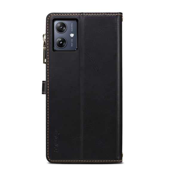 For Motorola Moto G54 ESEBLE Star Series Lanyard Zipper Wallet RFID Leather Case(Black)