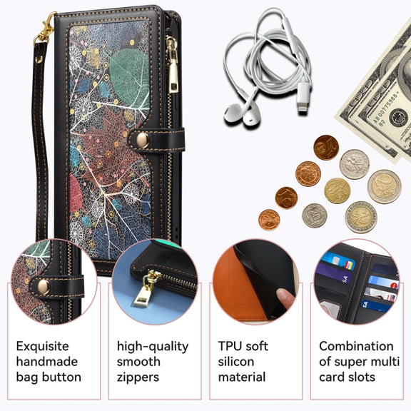 For Motorola Moto G54 ESEBLE Star Series Lanyard Zipper Wallet RFID Leather Case(Black)