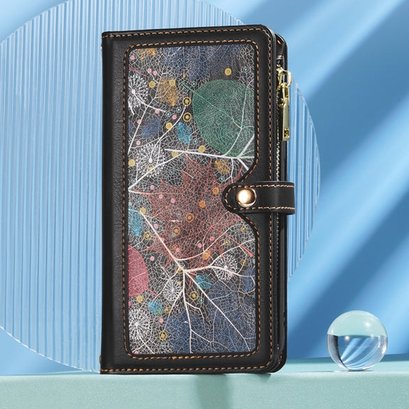 For Motorola Moto G04 / G24 ESEBLE Star Series Lanyard Zipper Wallet RFID Leather Case(Black)