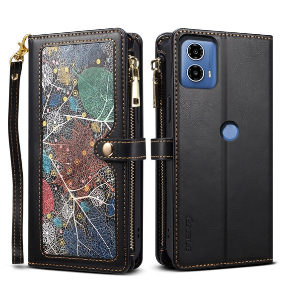 For Motorola Moto G24 Power ESEBLE Star Series Lanyard Zipper Wallet RFID Leather Case(Black)