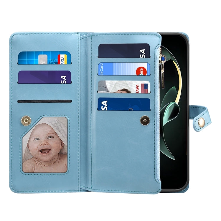 For Motorola Moto G34 ESEBLE Star Series Lanyard Zipper Wallet RFID Leather Case(Blue)