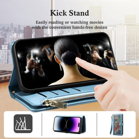 For Motorola Moto G34 ESEBLE Star Series Lanyard Zipper Wallet RFID Leather Case(Blue)