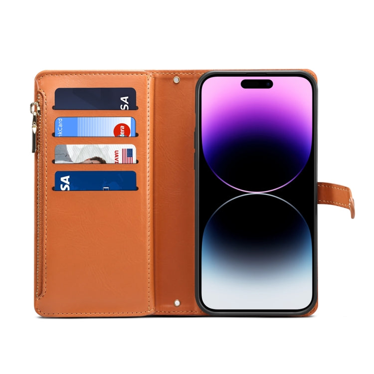 For Motorola Edge 50 Fusion ESEBLE Star Series Lanyard Zipper Wallet RFID Leather Case(Brown)