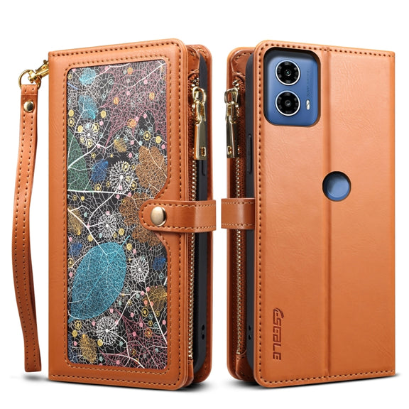 For Motorola Edge 50 Fusion ESEBLE Star Series Lanyard Zipper Wallet RFID Leather Case(Brown)