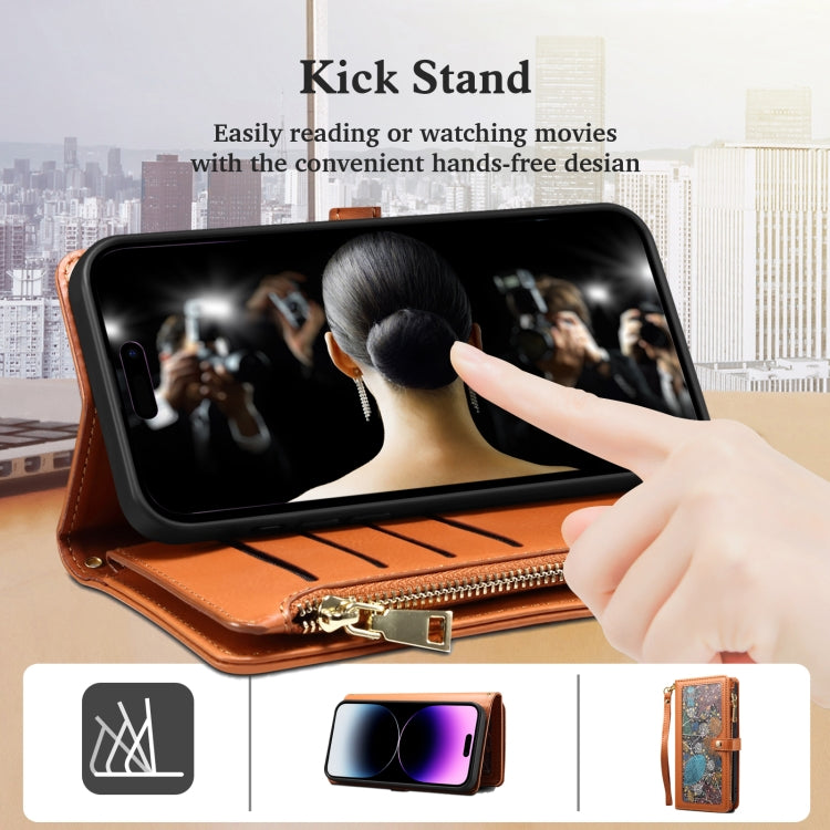 For Motorola Moto G54 Power 5G ESEBLE Star Series Lanyard Zipper Wallet RFID Leather Case(Brown)