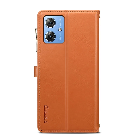 For Motorola Moto G64 5G Global ESEBLE Star Series Lanyard Zipper Wallet RFID Leather Case(Brown)