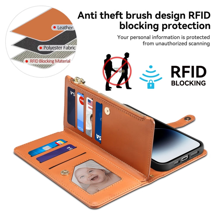 For Motorola Edge 50 5G Global ESEBLE Star Series Lanyard Zipper Wallet RFID Leather Case(Brown) - Motorola Cases by ESEBLE | Online Shopping South Africa | PMC TechLife | Buy Now Pay Later Mobicred