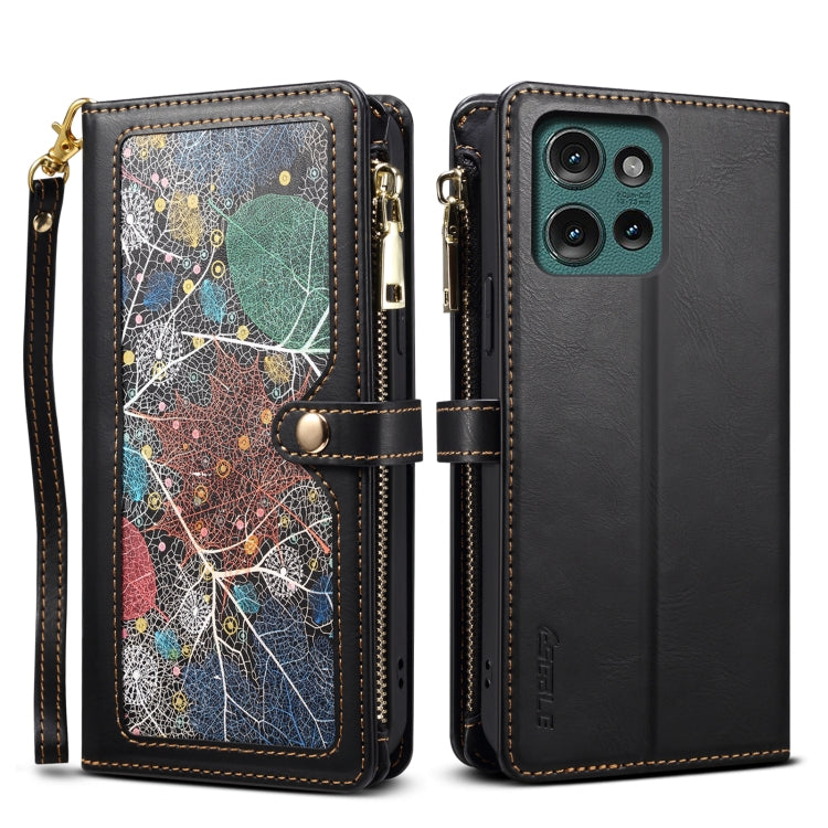 For Motorola Edge 50 5G Global ESEBLE Star Series Lanyard Zipper Wallet RFID Leather Case(Black) - Motorola Cases by ESEBLE | Online Shopping South Africa | PMC TechLife | Buy Now Pay Later Mobicred