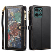 For Motorola Edge 50 5G Global ESEBLE Star Series Lanyard Zipper Wallet RFID Leather Case(Black)