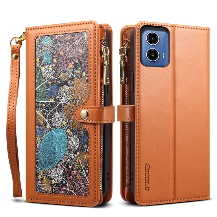 For Motorola Moto G34 5G / G45 5G ESEBLE Star Series Lanyard Zipper Wallet RFID Leather Case(Brown) - Motorola Cases by ESEBLE | Online Shopping South Africa | PMC TechLife | Buy Now Pay Later Mobicred