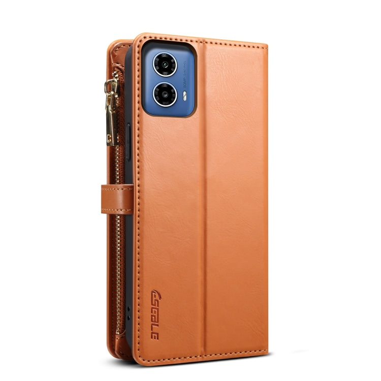 For Motorola Moto G34 5G / G45 5G ESEBLE Star Series Lanyard Zipper Wallet RFID Leather Case(Brown)