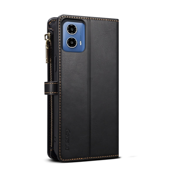 For Motorola Moto G34 5G / G45 5G ESEBLE Star Series Lanyard Zipper Wallet RFID Leather Case(Black)