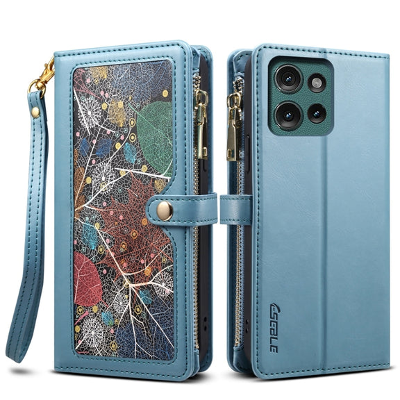 For Motorola Moto G75 5G ESEBLE Star Series Lanyard Zipper Wallet RFID Leather Case(Blue)