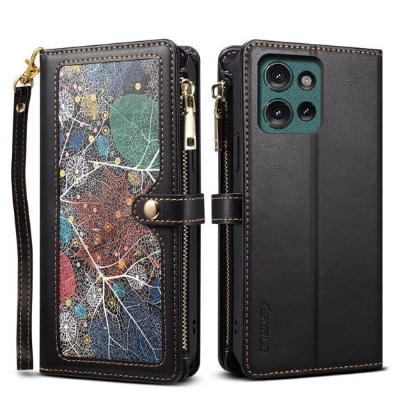 For Motorola Moto G75 5G ESEBLE Star Series Lanyard Zipper Wallet RFID Leather Case(Black)