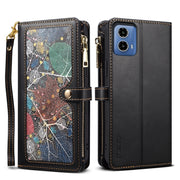 For Motorola Moto G35 ESEBLE Star Series Lanyard Zipper Wallet RFID Leather Case(Black)