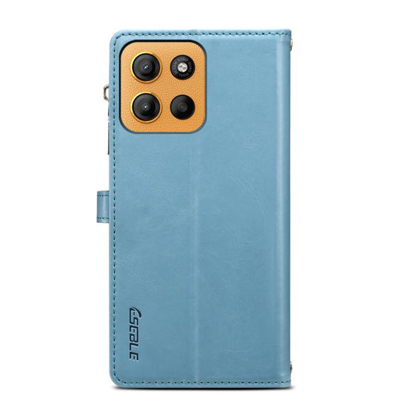 For Motorola Moto G15 ESEBLE Star Series Lanyard Zipper Wallet RFID Leather Case(Blue)