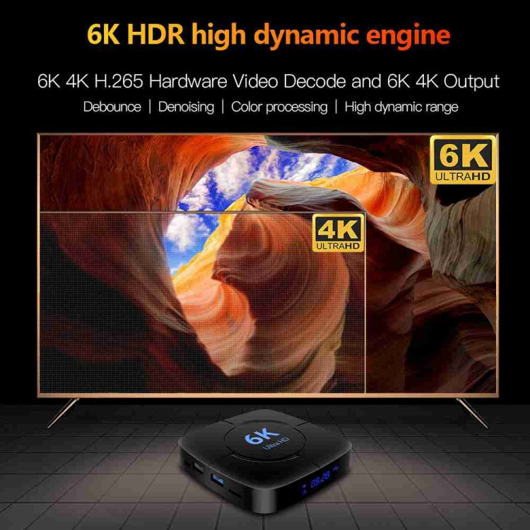 6K Ultra HD Android 12.0 Smart TV Box with Remote Control, 4GB+32GB, Allwinner H616 1.5GHZ Quad-Core(EU Plug)