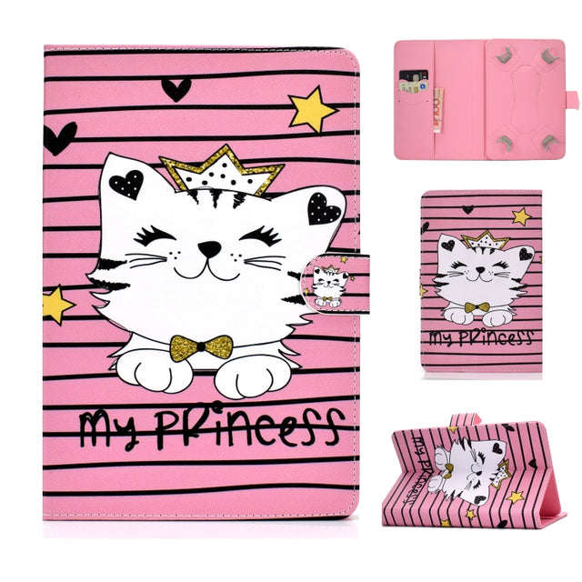 For 10 inch Universal Colored Drawing Pattern Horizontal Flip PU Leather Case with Holder & Card Slots(Crown Cat)