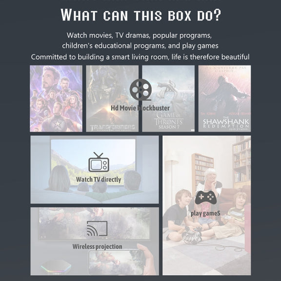 T95Z Plus 8K WiFi6 Android 12.0 Smart TV Box with Remote Control, 4GB+32GB, Allwinner H618 Quad-Core(UK Plug)