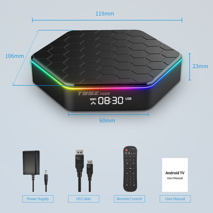 T95Z Plus 8K WiFi6 Android 12.0 Smart TV Box with Remote Control, 4GB+128GB, Allwinner H618 Quad-Core(US Plug)