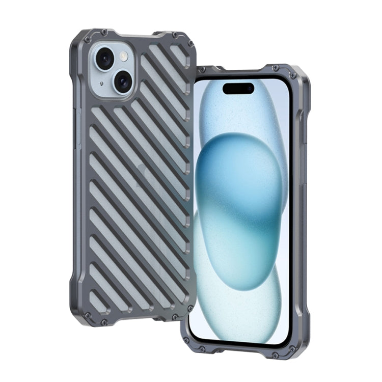 For iPhone 15 R-JUST RJ-50 Hollow Breathable Armor Metal Phone Case(Space Grey) - iPhone 15 Cases by R-JUST | Online Shopping South Africa | PMC TechLife | Buy Now Pay Later Mobicred