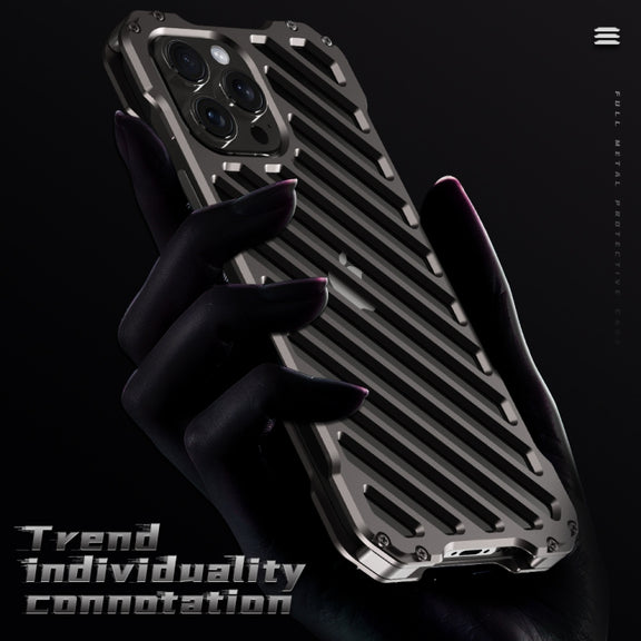 For iPhone 15 Plus R-JUST RJ-50 Hollow Breathable Armor Metal Phone Case(Space Grey)