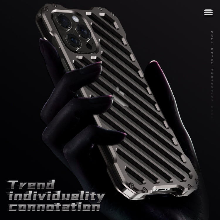 For iPhone 15 Plus R-JUST RJ-50 Hollow Breathable Armor Metal Phone Case(Space Grey)