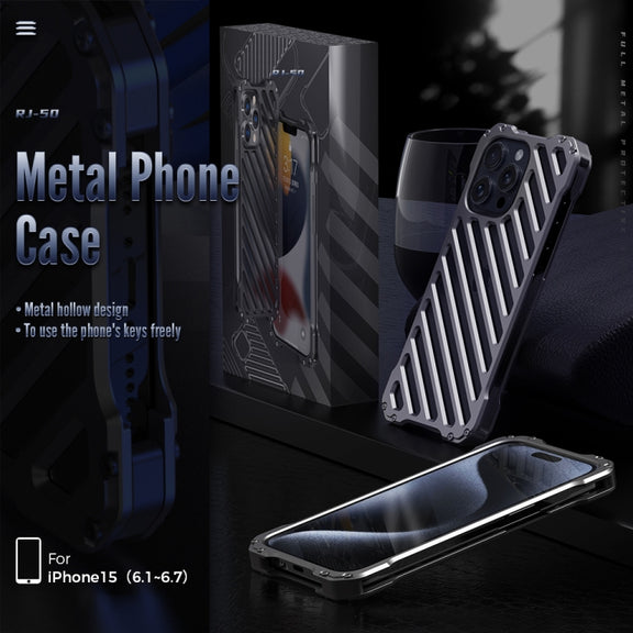 For iPhone 15 Plus R-JUST RJ-50 Hollow Breathable Armor Metal Phone Case(Space Grey)