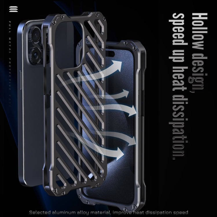 For iPhone 15 Plus R-JUST RJ-50 Hollow Breathable Armor Metal Phone Case(Space Grey)