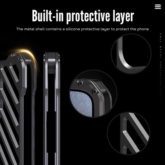 For iPhone 15 Plus R-JUST RJ-50 Hollow Breathable Armor Metal Phone Case(Space Grey)