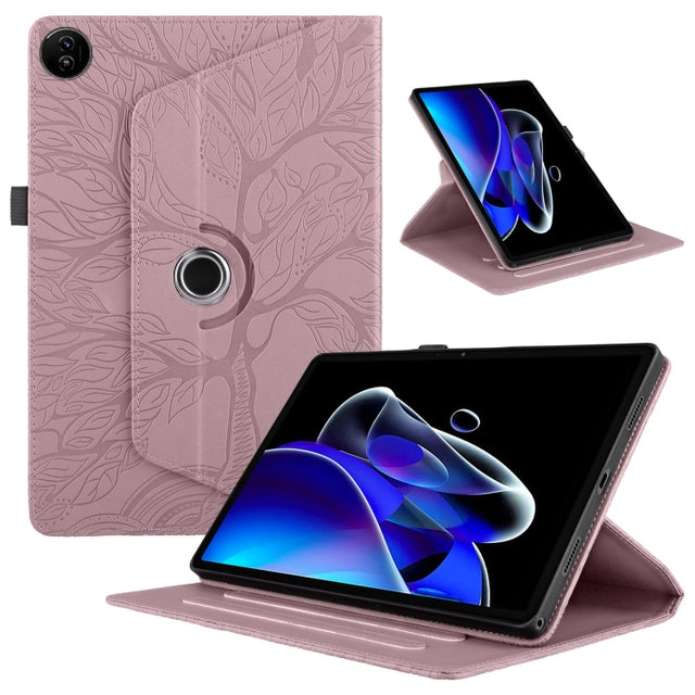 For Realme Pad 2 Tree Life Embossed Rotation Leather Tablet Case(Rose Gold)