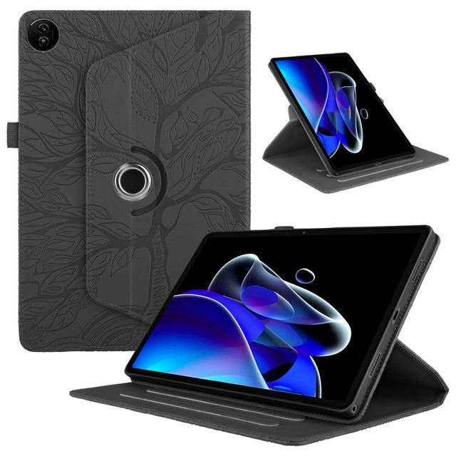 For Realme Pad 2 Tree Life Embossed Rotation Leather Tablet Case(Black)