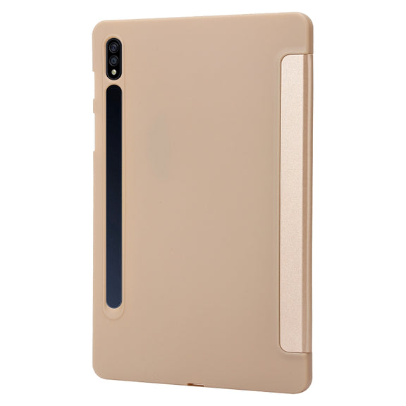 For Samsung Galaxy Tab S9+ / S10+ 3-Fold Holder Silicone Leather Tablet Case(Gold)