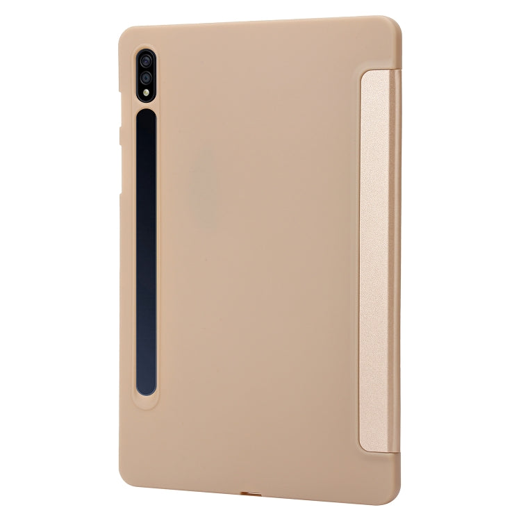 For Samsung Galaxy Tab S9+ / S10+ 3-Fold Holder Silicone Leather Tablet Case(Gold)