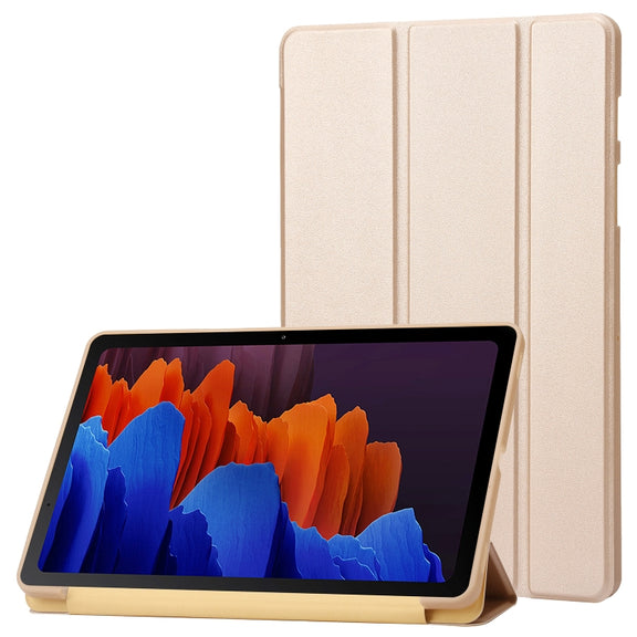 For Samsung Galaxy Tab S9+ / S10+ 3-Fold Holder Silicone Leather Tablet Case(Gold)