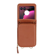 For Motorola Razr 40 Ultra Long and Short Lanyard Zipper Card Slot Foldable Phone Case(Brown)