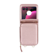 For Motorola Razr 40 Ultra Long and Short Lanyard Zipper Card Slot Foldable Phone Case(Pink)