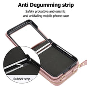 For Motorola Razr 40 Ultra Long and Short Lanyard Zipper Card Slot Foldable Phone Case(Pink)