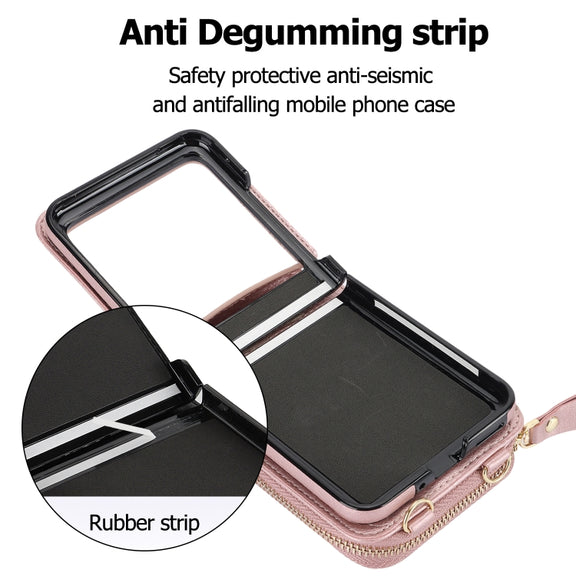 For Motorola Razr 40 Ultra Long and Short Lanyard Zipper Card Slot Foldable Phone Case(Pink)