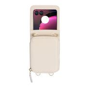 For Motorola Razr 40 Ultra Long and Short Lanyard Zipper Card Slot Foldable Phone Case(Beige)