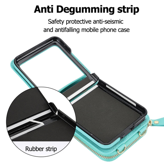 For Motorola Razr 40 Ultra Long and Short Lanyard Zipper Card Slot Foldable Phone Case(Mint Green)