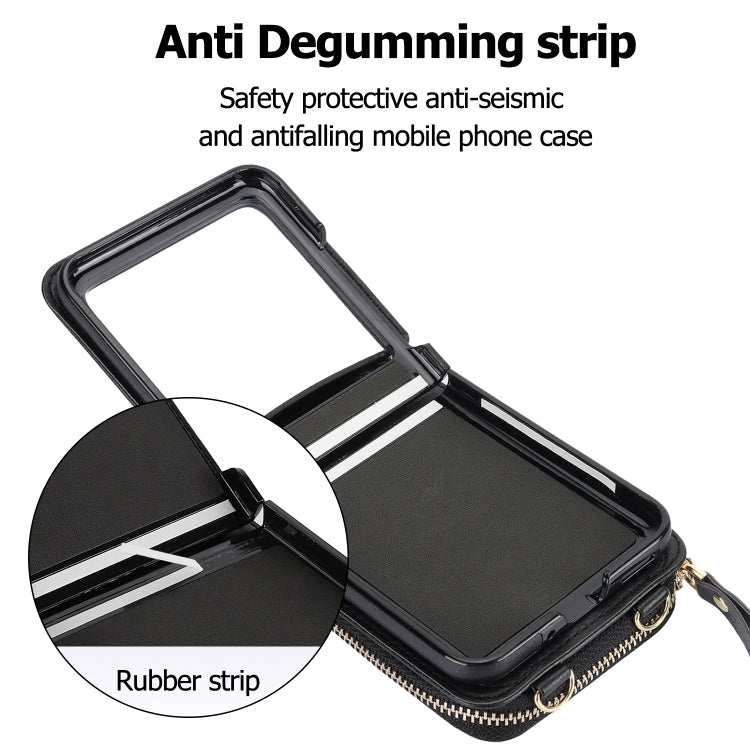 For Motorola Razr 40 Ultra Long and Short Lanyard Zipper Card Slot Foldable Phone Case(Black)